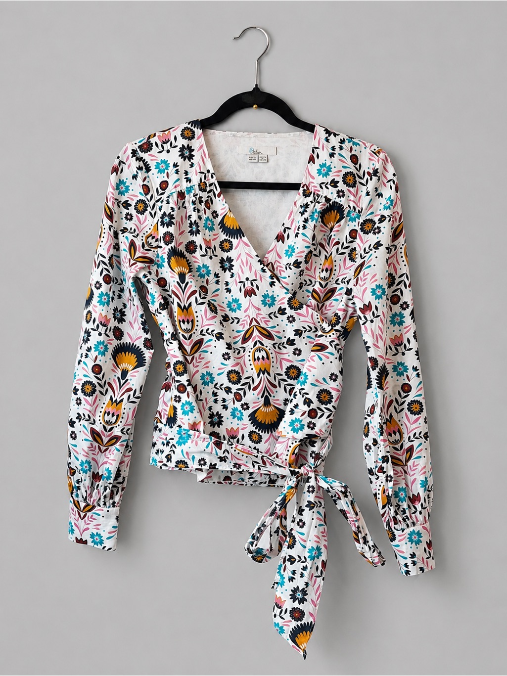 Boden Rosamund Wrap Top Us 8r 100% Cotton Long Sleeve Tie Waist Boho Floral